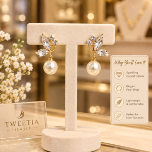 white stone earrings with stand