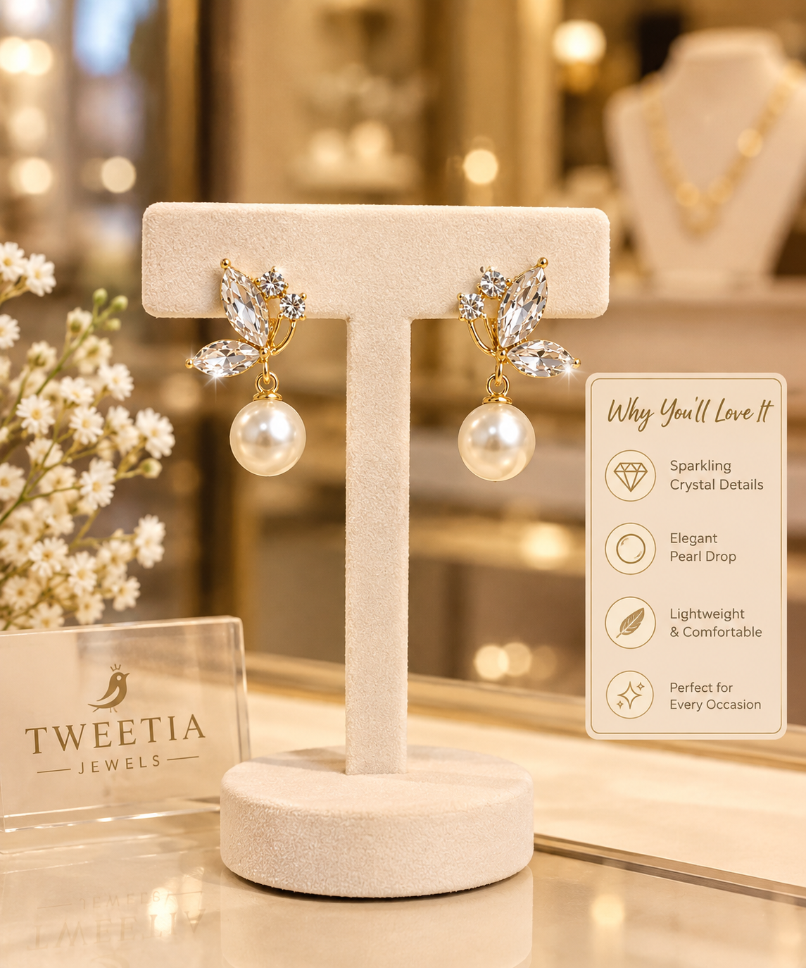 white stone earrings with stand white stone earrings with stand